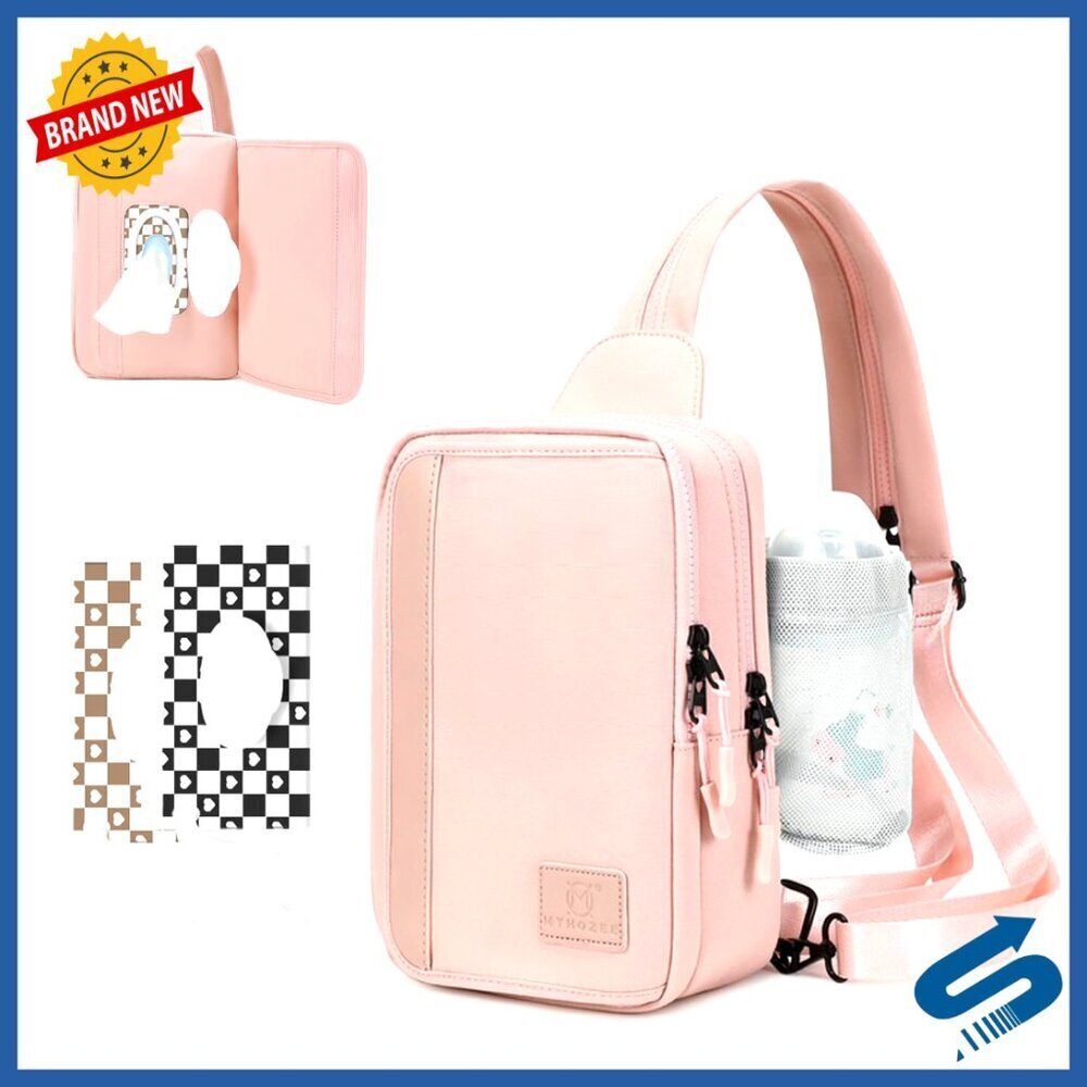 Versatile Nylon Sling Backpack Diaper Bag with Wipes Pouch Bottle Holder